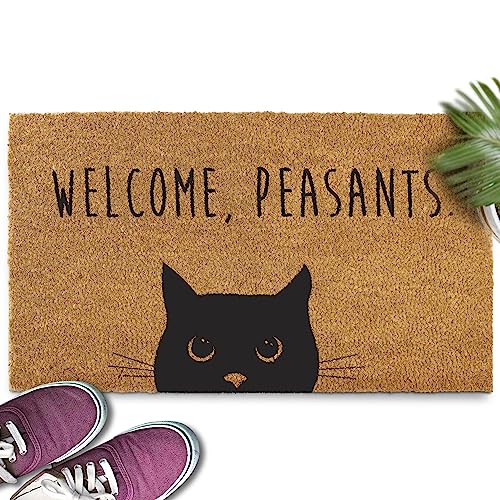 MAINEVENT Welcome Peasants Cat Doormat 30x17 Inch, Black Cat Door Mat, Funny Welcome Mats Outdoor Funny, Black Cat Gifts, Cat Rug Black Cat Decor, Cat Welcome Mat Funny, Cat Doormat Coir Door Mat Cat