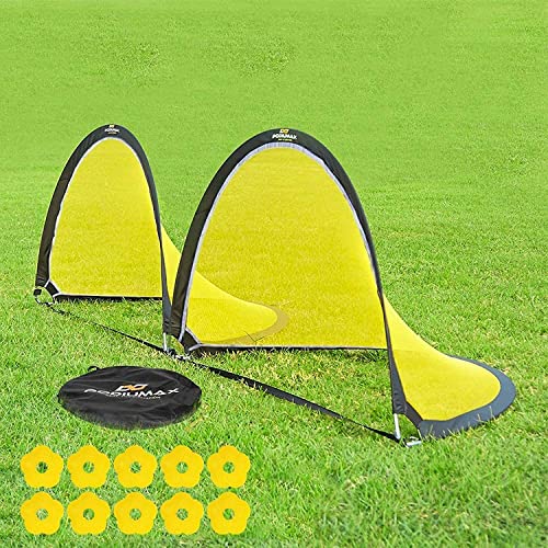 PodiuMax 6ft Pop Up Soccer Goal Sets - Portable Soccer Nets with Carrying Bag and 10 Agility Training Cones for Kids, Teens & Adults