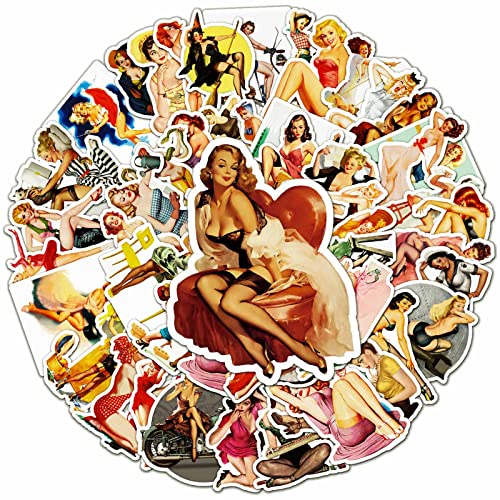 Retro Girl Stickers |50pcs| Vintage Beauty Girls Stickers Vinyl Waterproof Retro Decals for Laptop Water Bottle Hydro Flask Car Motorcycle Guitar Phone Luggage Decoration