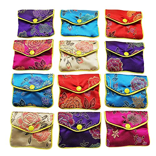 MorTime Jewellery Jewelry Silk Purse Pouch Gift Bags, Multiple Colors, Pack of 12 (Large,4'x4.7')