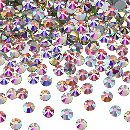 SS20 AB Crystal Diamond Rhinestones Flat Back Round Rhinestones Iridescent Crystals Round Beads Flat Back Glass (1440 Pieces)