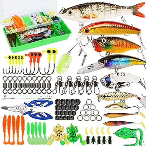 Fishing Lures Tackle Box Bass Fishing Kit Including Animated Lure,Crankbaits,Spinnerbaits,Soft Plastic Worms, Topwater Lures,Hooks,Saltwater & Freshwater Fishing Gear for Bass,Trout, Salmon.
