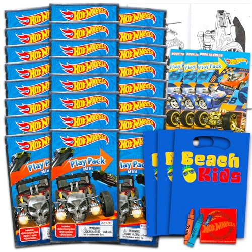 Hot Wheels Mini Party Favors Set for Kids - Bundle with 24 Mini Hot Wheels Grab n Go Play Packs with Coloring Pages, Stickers, More (Hot Wheels Birthday Party Supplies)