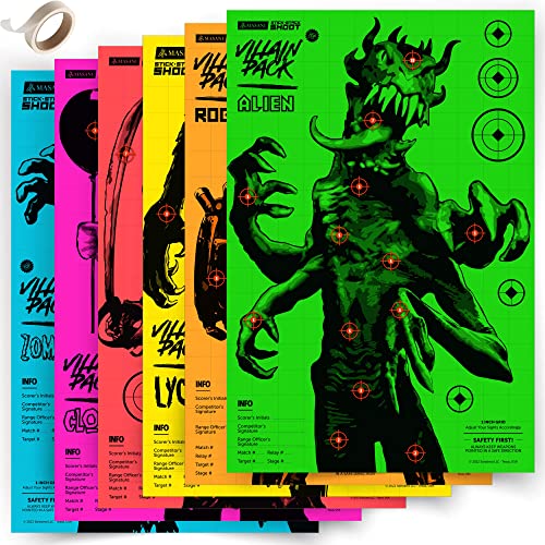 MASANI Villain Shooting Targets - 12 Pack Paper Targets - 2X Each Monster - Indoor/Outdoor, Backyard Range Fun for All BB Gun, Pistol, Rifle, Crossbow, Archery, Pellet and Airsoft Guns - 12 x 18 Inch