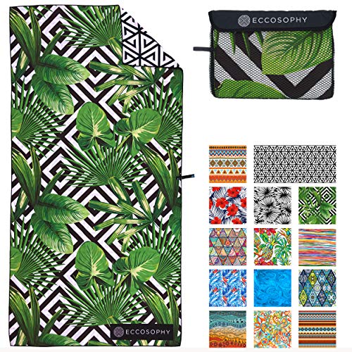 ECCOSOPHY Microfiber Beach Towel for Adults - Oversized Travel Beach Towels with Pouch - 71x35 inch Quick Dry Pool Towels - Large Sand Free Beach Towels (Madagascar)