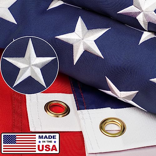 American Flags for Outside 3x5, Heavy Duty American Flag with Embroidered Stars, Thicken Nylon US Flag with Sewn Stripes Brass Grommets US Flags 3x5 Outdoor Made in USA High Wind All Weather Flags