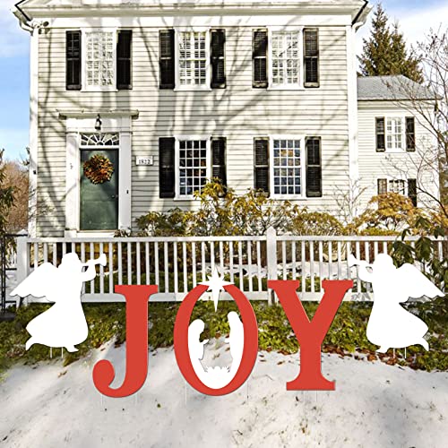 DAZONGE Outdoor Christmas Decorations, 5PCS Nativity Christmas Decor, Christmas Decorations Outdoor Yard Signs - Joy, Manger Scene Religious Lawn Stake Signs