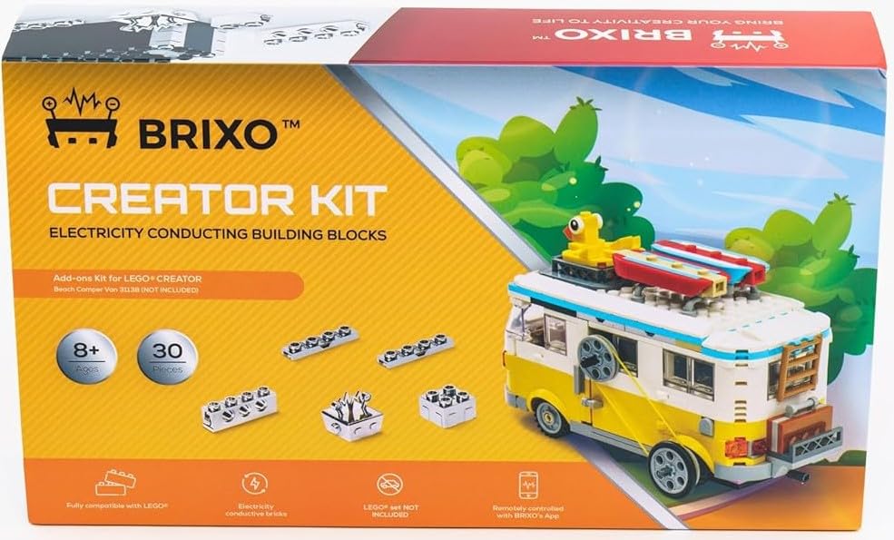 Dakott Conductive Chrome-Plated Building Bricks Kit for LegoCreator Beach Camper Van. Compatible with 31138 Model- Not Including The Set. Bring Life to Your LegoCreator Beach Camper.
