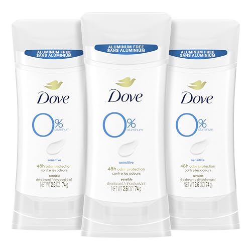 Dove 0% Aluminum Deodorant Stick Sensitive 3 Count Non-irritating Deodorant for Underarm Care Kindest Aluminum Free Deodorant 2.6 oz