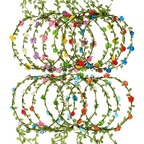 eBoot 15 Pieces Assorted Colored Flower Crown Wreath Headband Garland Headbands for Wedding Festival Party Vacation Photography Props