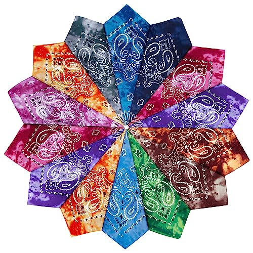 YSense Wear 14Pcs Bandanas Paisley Print Novelty Headband Cowboy Headwraps Scarfs Hair Head Bandana for Women Men Multi-colored Tie-dye