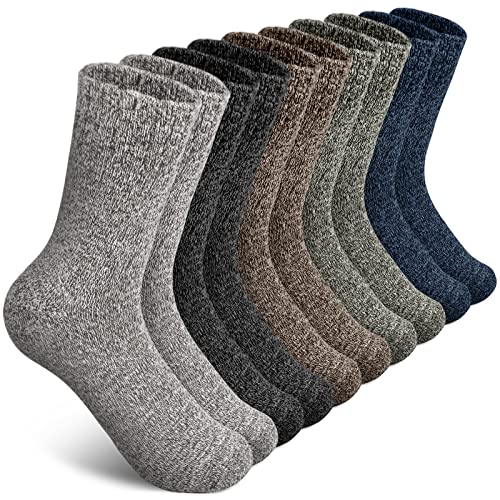 5 Pairs Wool Socks Mens, Warm Winter Socks, Soft Wool Hiking Socks, Casual Crew Socks for Men
