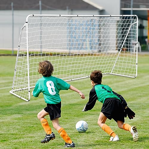 F2C 12 x 6 Soccer Goal for Backyard, Heavy Duty Steel Frame with Net for Kids, Adult Portable Football Shooting Training Aid with Carry Bag, Ground Stakes Weather Resistant