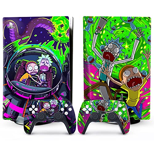 Toxxos PS5 Skin Disc Edition Anime Console and Controller Vinyl Cover Skins Wraps for Playstation 5 Disc Version CD-ROM Version Purple and Green