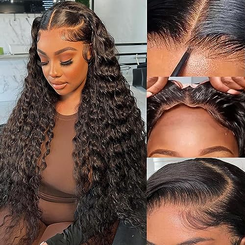 Wear And Go Glueless Wigs Human Hair Pre Plucked Pre Cut For Beginners Deep Wave Lace Front Wigs Human Hair 5x5 HD Lace Closure Deep Curly Wig Human Hair Wigs For Women 180% Density 26 Inch