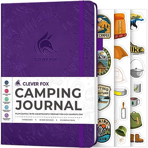 Clever Fox Camping Journal – Camper Log Book & RV Trip Planner – Outdoor Camp Journal & Adventure Travel Notebook – 12 Trips Total, 8 Pages per Trip – Hardcover, A5 Size (Purple)