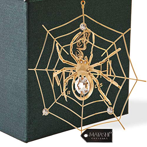 24K Gold Plated Crystal Studded Spider on Web Hanging Ornaments for Christmas Tree, Christmas Spider Miracle Traditions, Decor - The Tradition of Tinsel Legend Spider on Web Ornament