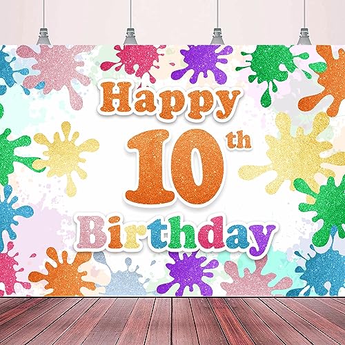 Artist Paint Splatter Happy 10th Birthday Party Backdrop Banner, Art Theme Birthday Party, Abstract Oil Painting Theme Party Slime Party Photo Booth Backdrop Banner Decoration 70.87x47.24in-BECKTEN