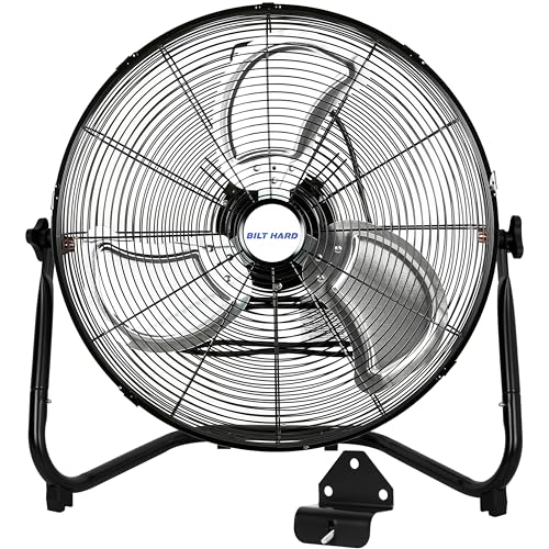 BILT HARD 4650 CFM 20' High Velocity Floor Fan, 3-Speed Heavy Duty Metal Fan with Wall-Mounting System, Industrial Shop Fan for Commercial, Garage, and Greenhouse