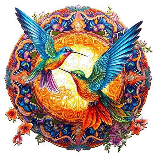 Jigfoxy Wooden Puzzles for Adults, Hummingbird Wooden Jigsaw Puzzles, Unique Animal Shape Puzzles, Christmas Thanksgiving Gifts for Family Friend(M-11.8 * 11.8in-200psc)