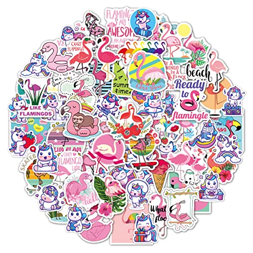 D-KINGCHY Water Bottle Stickers for Teens Girls, 100Pcs Waterproof Cute Flamingo Unicorn Stickers for Hydroflask Skateboard Luggage Tablet Laptop Computer Aesthetic Stickers Kids Gift Rewards (Unicorn+Flamingo)
