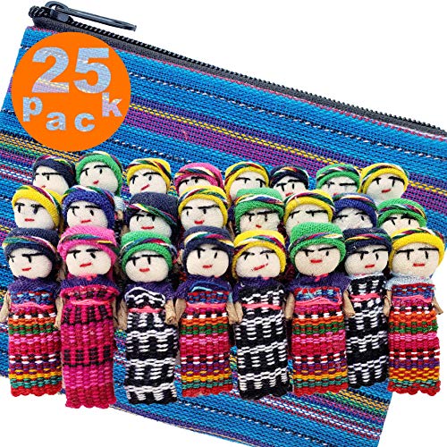 5ô2 24 Super Cute Worry Dolls + 1 Free Guatemalan Fabric Bag Guatemala Dolls - Mayan - Worry People - Muñecas Quitapenas - Trouble - Anxiety - (1.5 in)