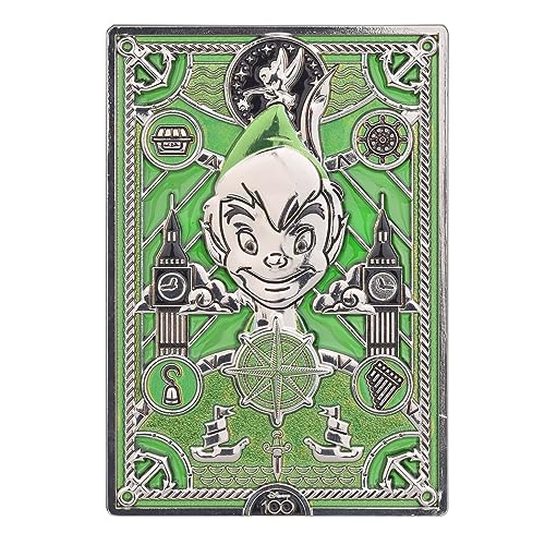 Disney 100th Anniversary Peter Pan Large Stain Glass Pin, Pack of 1, 500 Limited Edition Collectors Pins, Themed Jewelry, Green Translucent and Opaque Enamel, 4” x 2.75”, Amazon Exclusive