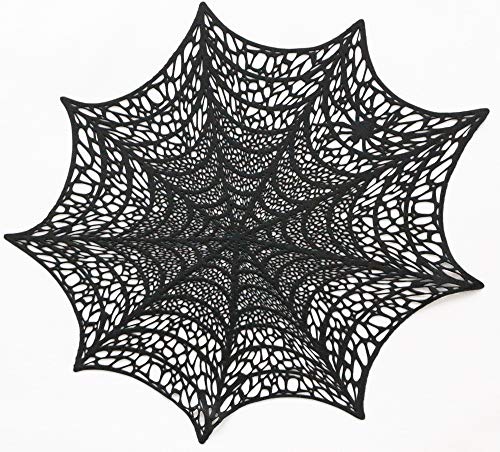 Wintop Group Vinyl Placemat Hollow Out Design, Set of 6, Functional Mat for Dining Table Durable Non-Slip, Halloween Black Spider Web