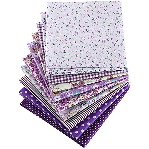 10 Pieces 20 x 20 Inch Quilting Patchwork Fabric Floral Patchwork Cotton Purple Fabric DIY Handmade Sewing Quilting Fabric in Different Designs for DIY Crafts Projects Supplies