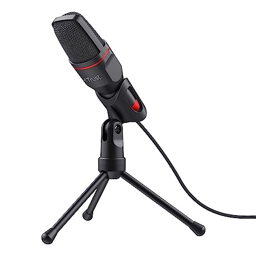 Trust Gaming GXT 212 Mico USB Microphone on Tripod for PC, PS4, PS5 and Laptop, Mic with 3.5 mm and USB Connection, 1.80 m Cable, for Streaming, Twitch and YouTube - Black