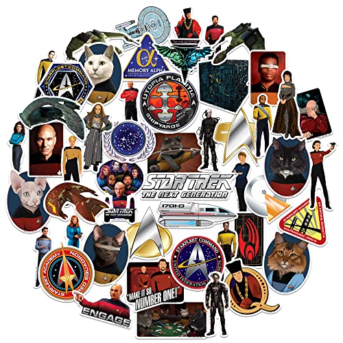 Star Trek The Next Generation Sticker Pack Die Cut Vinyl Large Deluxe Stickers Variety Pack - Laptop, Water Bottle, Scrapbooking, Tablet, Skateboard, Indoor/Outdoor - Set of 50