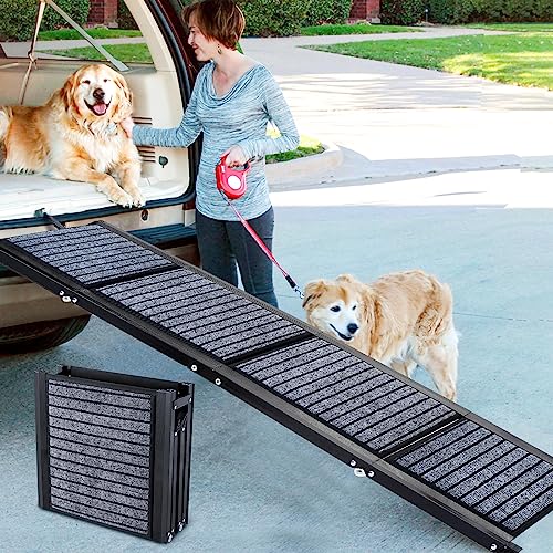 Extra Long 67' Foldable Dog Ramps Large Dogs, Dog Car Ramp with Non-Slip Rug Surface, Pet Ramp Stairs Portable, Lightweight Dog Steps for Medium & Large Dogs Up to 220LBS Get Into a Car, SUV & Truck