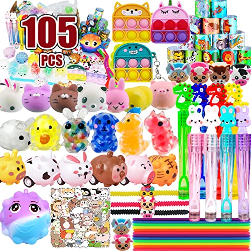 105 PCS Assortment Party Favors Toys for kids, Premium Mini Ctue Favors for All Ages kids Grils,Prize Box Toys,Goody Bag Fillers,pinata stuffers,Carnival Prizes for Boys and Girls 4-10