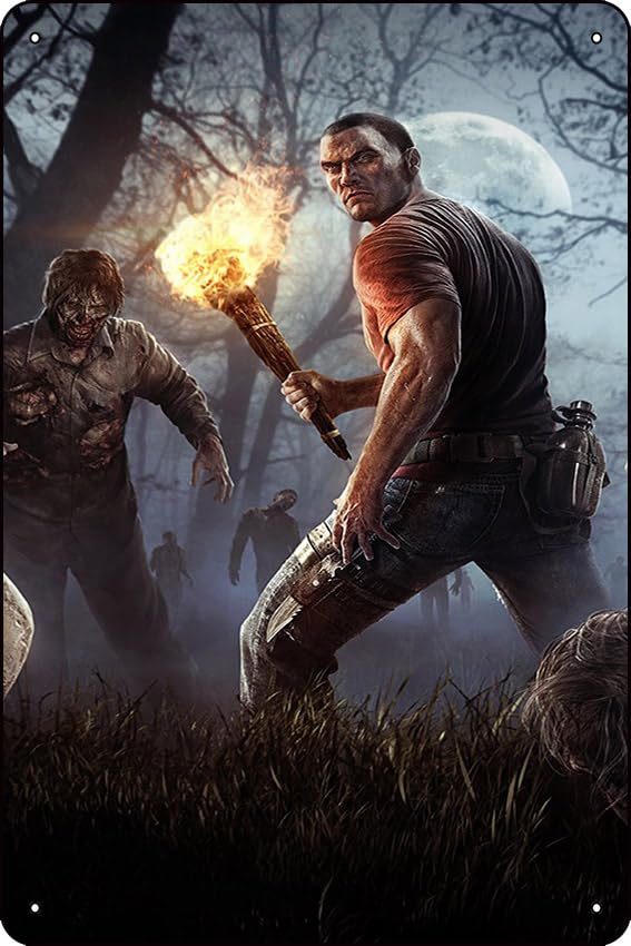 Fighting With Zombies H1Z1 Battle Royale Game Vintage Tin Sign Poster Wall Art Decor Public Sign Metal Tin Sign 8x12 Inches