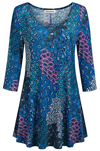 Nandashe Womens Summer Tops, Morden Misses Cute Vintage Classic Cowl Neck Sunscreen Joggings Shark Hem Design Tunics Casual Nursing Tops Plus Muslim Shirts for Women Dark Blue Girlfriend X-Large