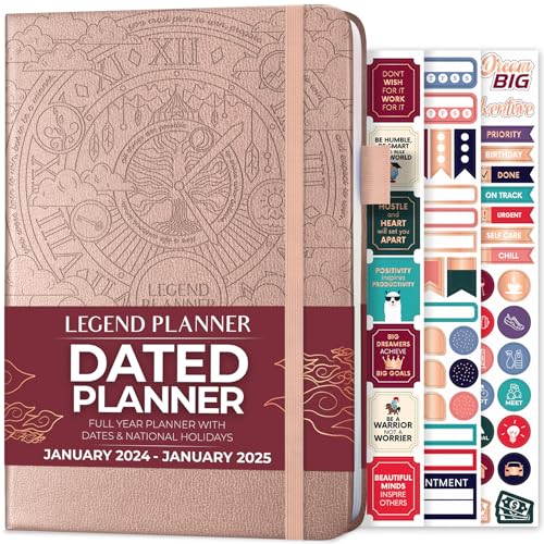 Legend Planner Jan 2024 – Jan 2025 Dated Weekly & Monthly Planner to Hit Your Goals, Increase Productivity & Live Happier. Organizer Notebook & Productivity Journal. A5 Hardcover - Rose Gold