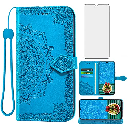 Compatible with Cricket Ovation 1 U705AC/AT&T Radiant Max 4G U705AA Wallet Case and Tempered Glass Screen Protector Flip Cover Card Holder Stand Cell Accessories Phone Cases for ATT 6.5 Women Men Blue