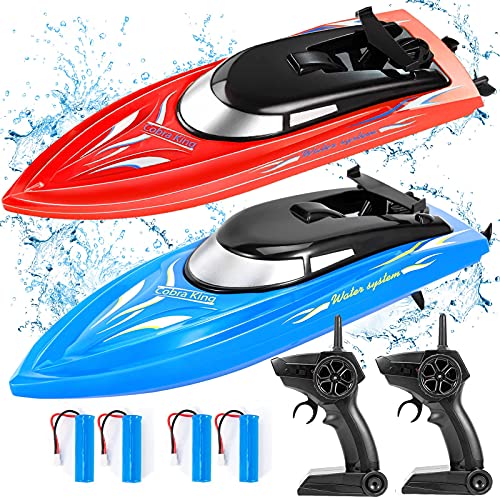 Twister.CK 2PACK RC Boat,Remote Control Boats for Kids and Adults,10km/H 2.4G High Speed Remote Control Boat,Fast RC Boats for Pools and Lakes with 4 Rechargeable Battery.(Blue+Red)