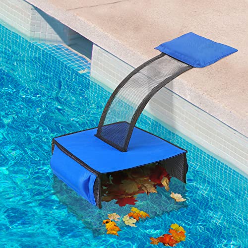 Swimming Pool Net Leaf Liberate Hands Skimmer with Animal Saving Escape Ramp, Heavy Duty Pool Leaf Fine Mesh Cleaning Net Skimmer, Rescue Pool Critter Saver Floating Ramp Accessories (Dark Blue)