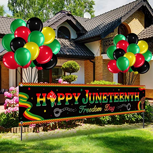36 Pieces Happy Juneteenth Decoration Large Fabric June 19th Yard Sign Outdoor Patriotic Juneteenth Banner with Latex Balloons for African Afro American Juneteenth Holiday Party Supplies