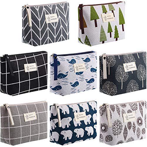8 Pieces Canvas Cosmetic Bags Printed Small Makeup Bag Multi Function Travel Organizer Pouch Purse with Zipper for Women Girls Fall Vacation Travel Toiletry Bag Christmas Birthday Gift, 8 Styles