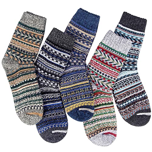 Loritta 5 Pairs Wool Socks for Women Gifts Winter Warm Thick Knit Cabin Cozy Crew Socks,Mix Style