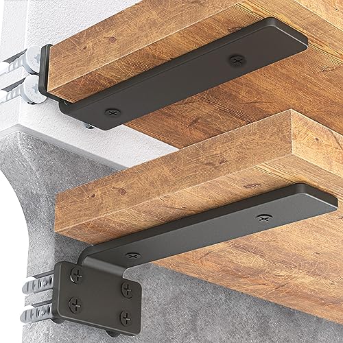Goovilla Shelf Bracket, Heavy Duty Floating Shelf Brackets 6 inch Long, 6 Pack Brackets for Shelves, Black Coated Metal Wall Shelf Support Brackets with 1/5 Inch Thick and 160 lb. Load Capacity