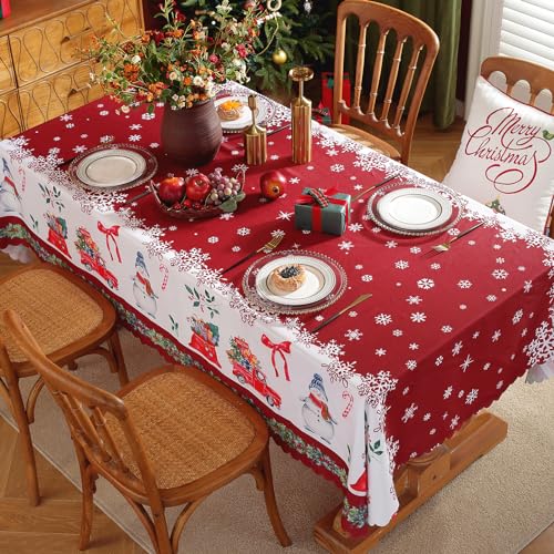 OWill Christmas Tablecloth,59x86 inch Decorative Rectangular Xmas Tablecloth, Waterproof Wipe Clean Holiday Tablecloth for Christmas Party, Winter Holiday Home Decorations
