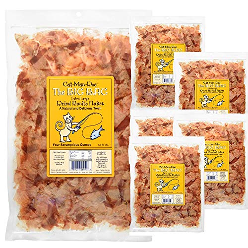 Cat-Man-Doo Extra Large Dried Bonito Flakes Treats for Dogs & Cats - All Natural High Protein Flakes - 4oz Bag (6 Pack)