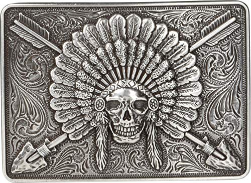 ARIAT Rectangle Chief Skull Buckle Antique Silver One Size