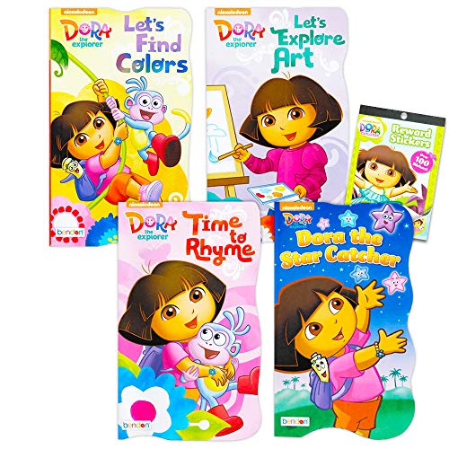 Nickelodeon Dora The Explorer Board Books for Kids Toddlers ~ Bundle of 4 Dora Board Books with 300 Bonus Dora The Explorer Stickers (Dora Board Books)