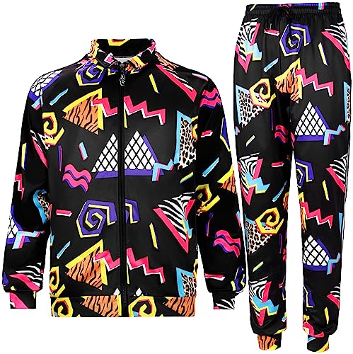 Mepase Retro 80s 90s Outfit for Men Side Taping Sportswear Urbanwear Streetwear Casual Long Sleeve 90s Tracksuit for Jogger (Novelty Style,Medium)