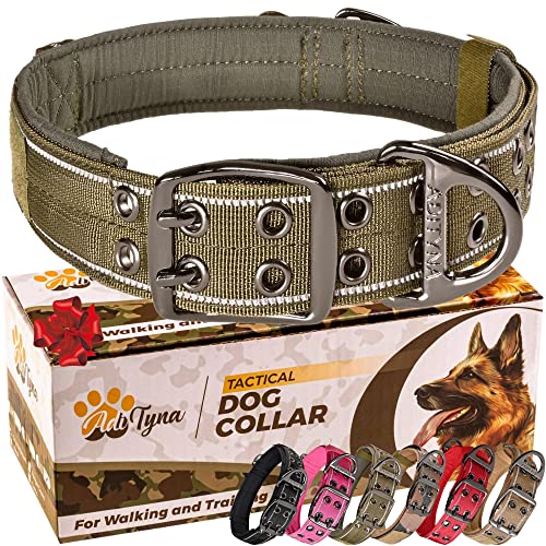 ADITYNA Heavy Duty Dog Collar with Handle - Reflective Green Dog Collar for Large Dogs - Wide, Thick, Tactical, Soft Padded - Perfect Dog Collar for Training, Walking, or Hunting