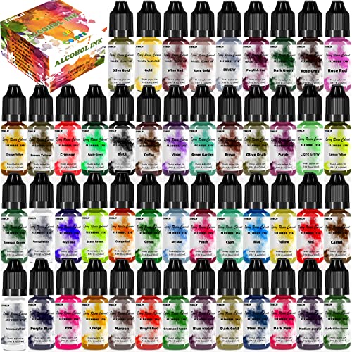 Alcohol Ink Set – 48 Bottles Vibrant Colors High Concentrated Alcohol-Based Ink, Concentrated Epoxy Resin Paint Colour Dye, Great for Painting,Resin Petri Dish, Coaster,Tumbler Cup Making,(10ml Each)